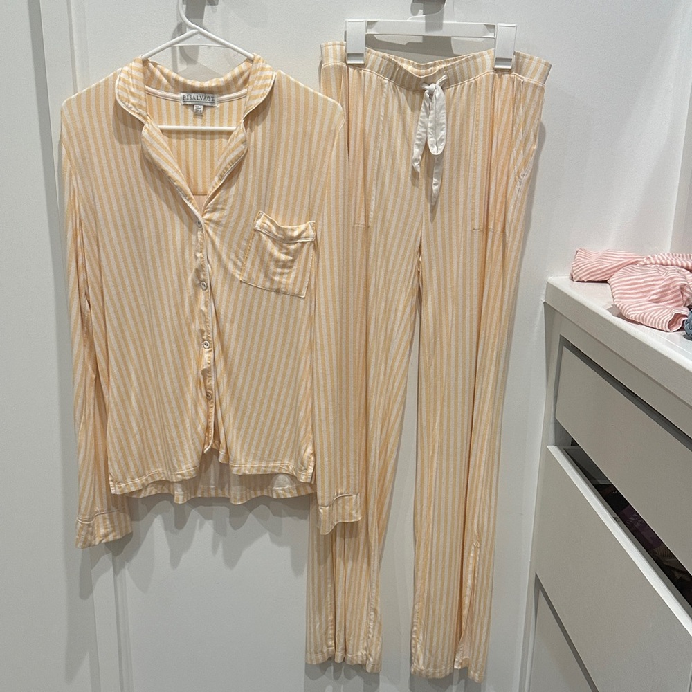 P.J. Salvage Yellow and White Striped pajama set- oversized small